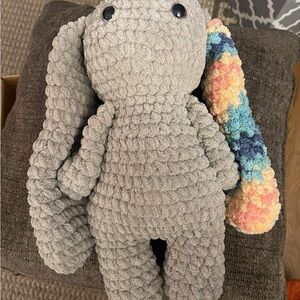Gray Plush Bunny with Multicolor Ear